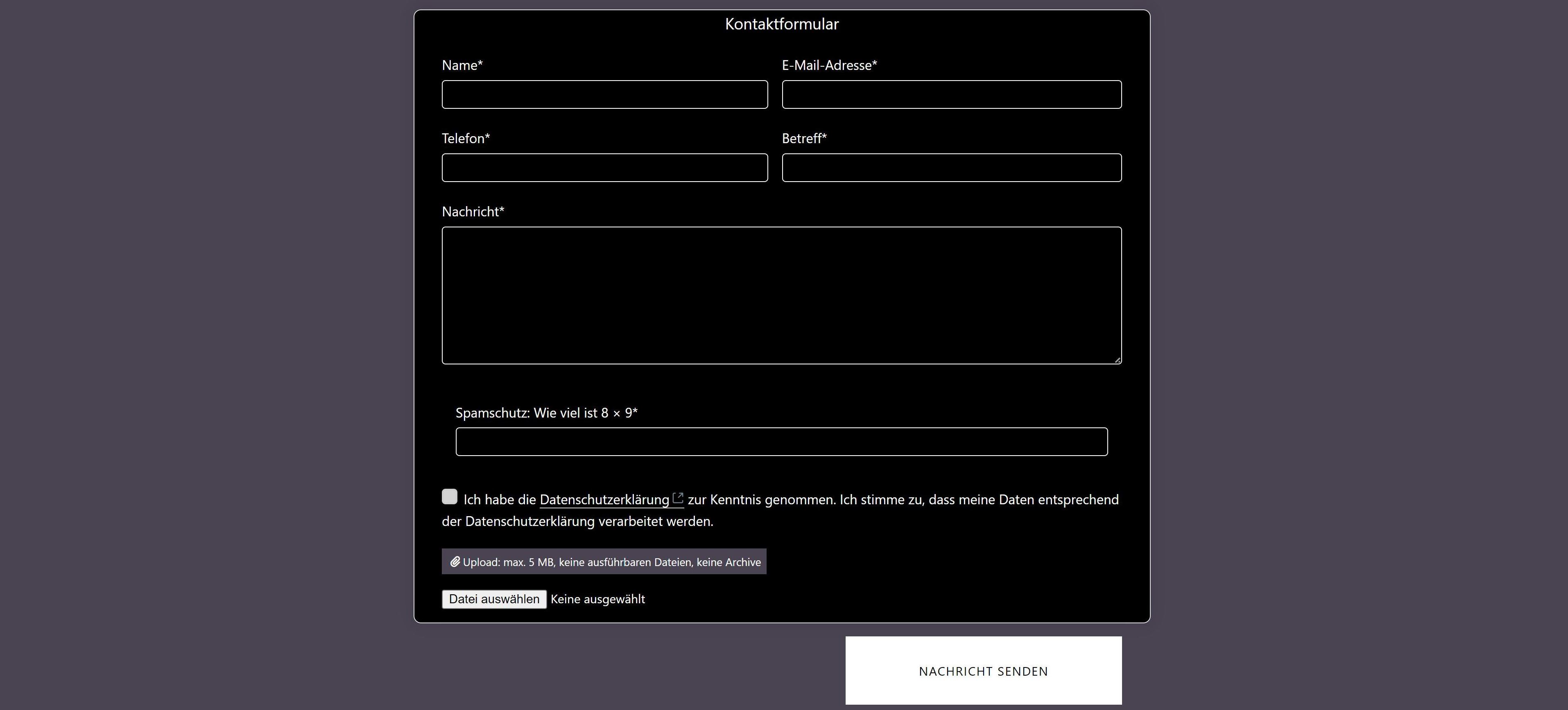 Kontaktformular grau