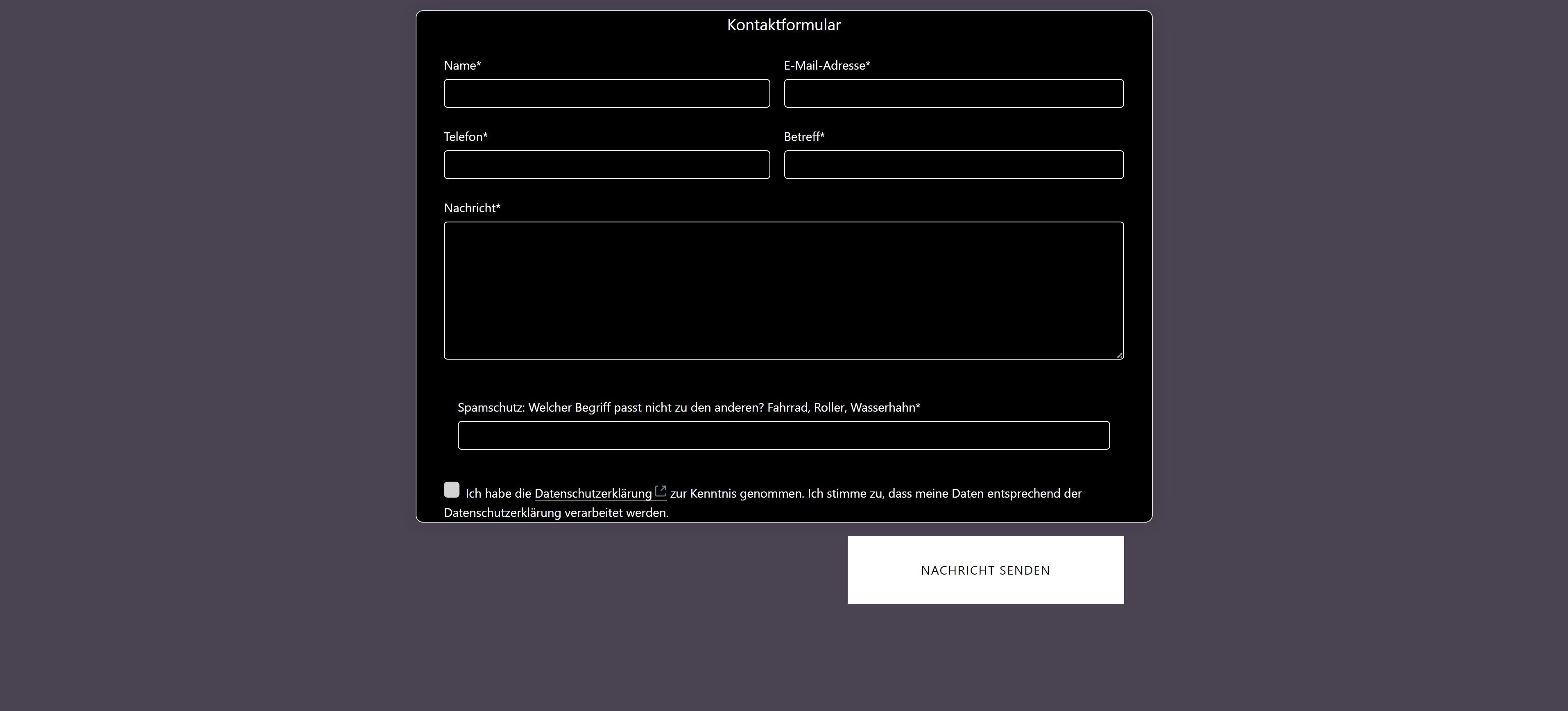 Kontaktformular lila